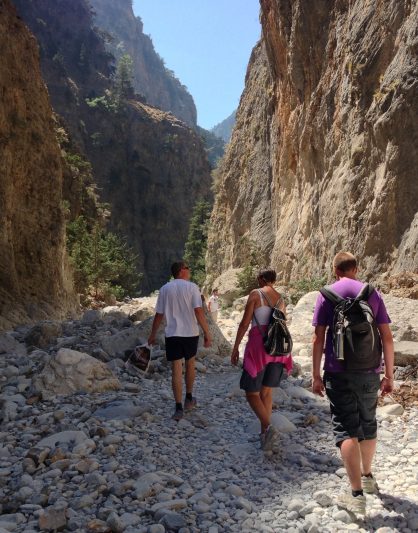 Samaria Gorge hiking group among the high mountains