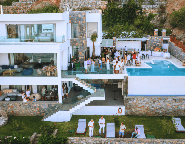 Party next to the pool in luxury seaview villa in Crete