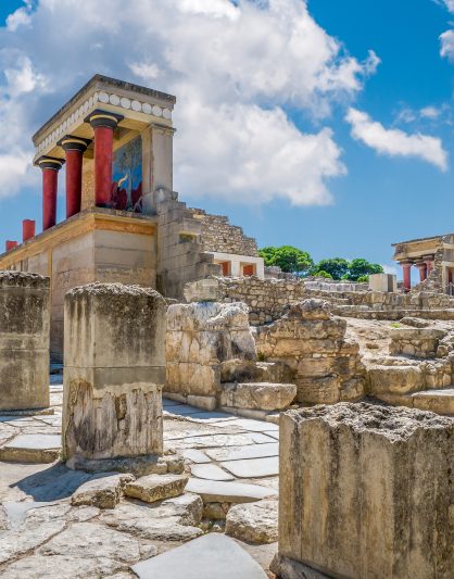 Knossos Palace ancient ruins under the summer blue skies