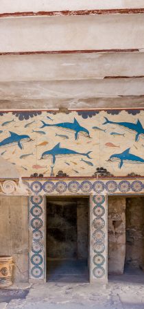 Ancient Walls With Dolphin Fresco Symbol Of Minoan Culture in Knossos