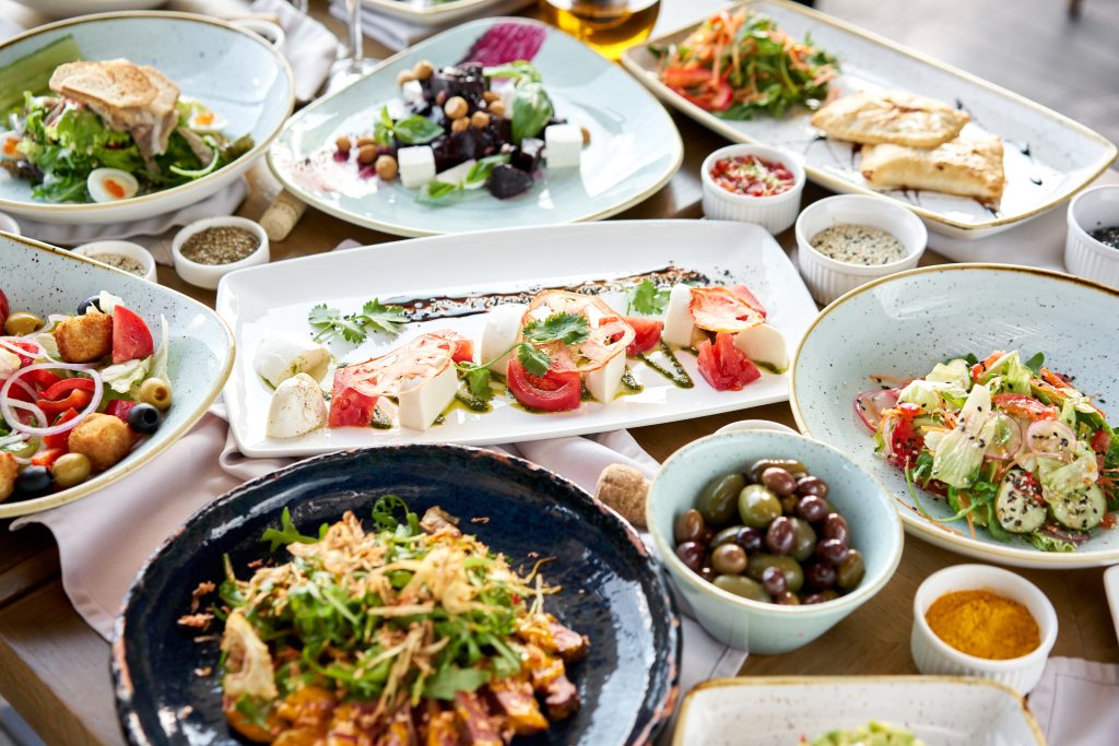 Cretan dishes with vegetables and fish food