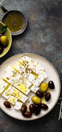 Cretan local cheese and olives