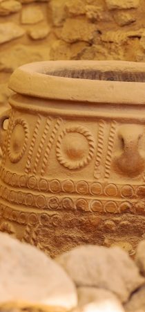 Ancient storage jars from ceramic in Knossos Palace in Crete