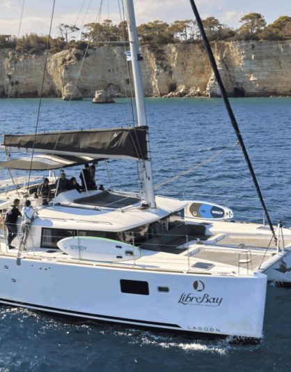 Marathi Bay Catamaran Cruise from Souda Port _ 6.5h - PA featured